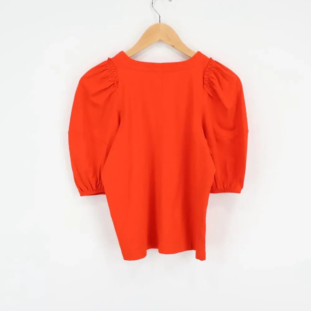 Madewell Puff Sleeve Cotton Tee Bright Flame Size XXS NWT